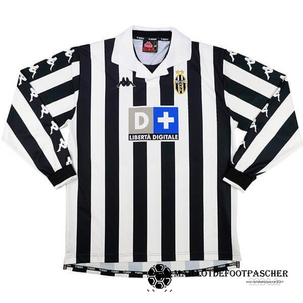 Domicile Manches Longues Juventus Retro 1999 2000 Noir Blanc Maillot De Foot Personnalisé Pas Cher