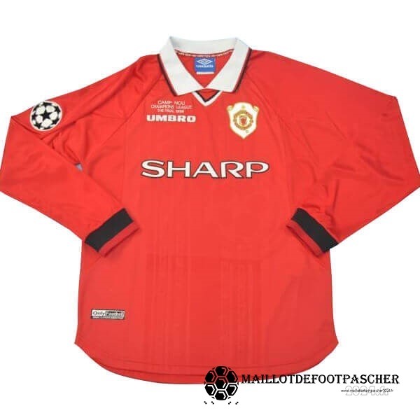 Domicile Manches Longues Manchester United Retro 1999 Rouge Maillot De Foot Personnalisé Pas Cher