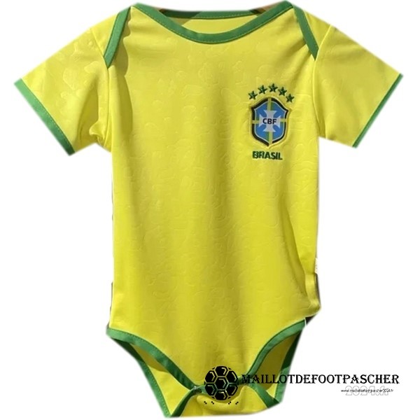 Domicile Onesies Enfant Brésil 2022 2023 Jaune Maillot De Foot Personnalisé Pas Cher
