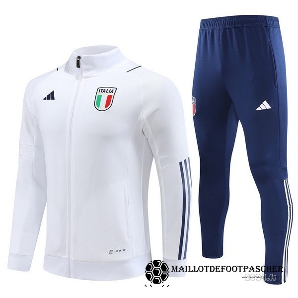 Ensemble Complet Ropa Deportiva Con Cremallera Larga Enfant Italie 2023 Blanc Bleu Marine Maillot De Foot Personnalisé Pas Cher