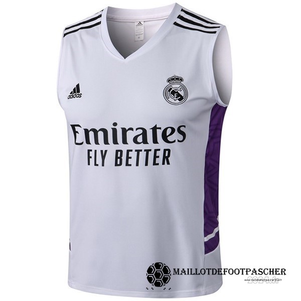 Maillot Sans Manches Real Madrid 2022 2023 Blanc Noir Purpura Maillot De Foot Personnalisé Pas Cher
