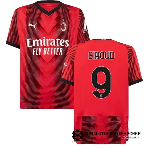 NO.9 Giroud Thailande Domicile Maillot AC Milan 2023 2024 Rouge Maillot De Foot Personnalisé Pas Cher