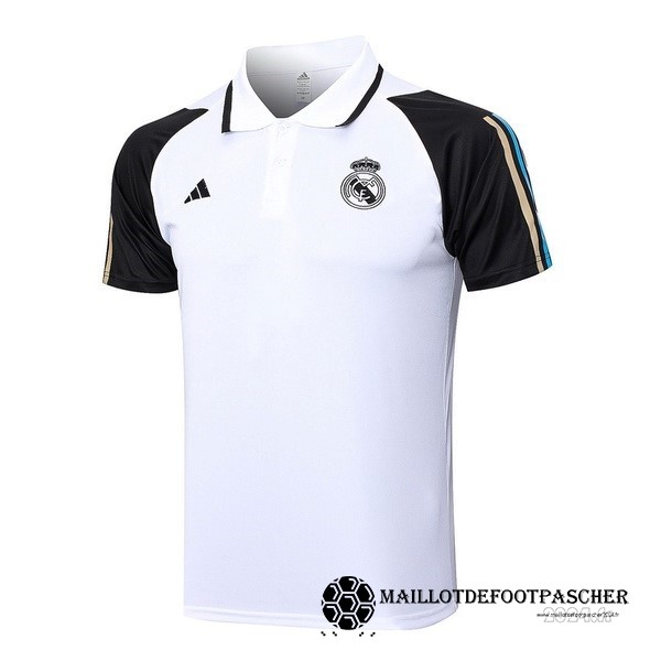 Polo Real Madrid 2023 2024 Blanc Noir Maillot De Foot Personnalisé Pas Cher