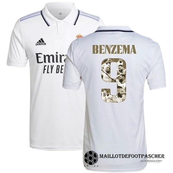 Thailande NO.9 Benzema Domicile Maillot Real Madrid 2022 2023 Blanc Maillot De Foot Personnalisé Pas Cher